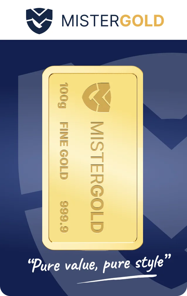 100g fine gold bar with MisterGold branding