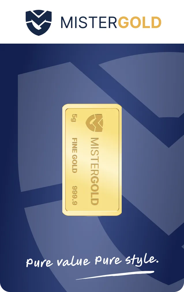 5g gold bar with MisterGold branding and purity details