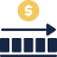 Dollar sign with right arrow over bar chart